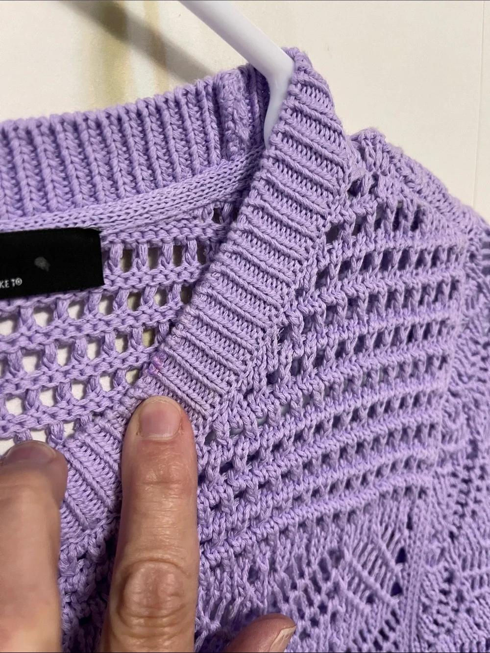 White House Black Market Lilac Puff Sleeve Pointelle Open Knit Sweater - Picture 9 of 9